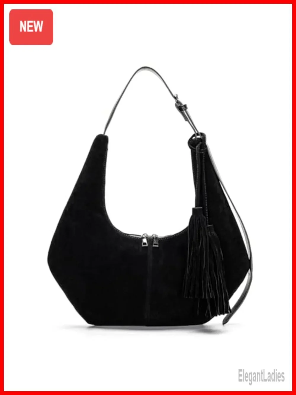 Tassel Suede Hobo Shoulder Bag, Slouchy Crescent Crossbody Purse with
